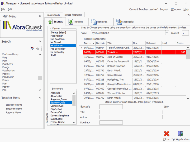 Abraquest Issues/Returns main page