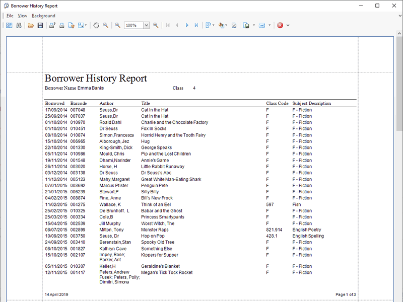 Abraquest borrower history report window
