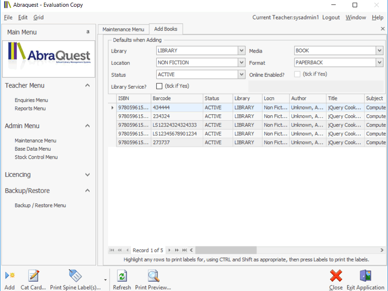 Screen take of Abraquest add books