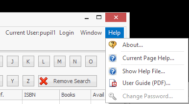 Screen print showing Help menu