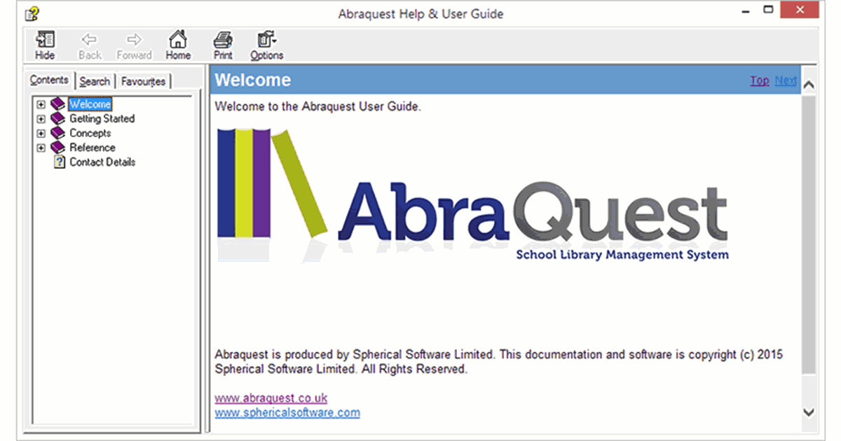 Screen print of Abraquest help