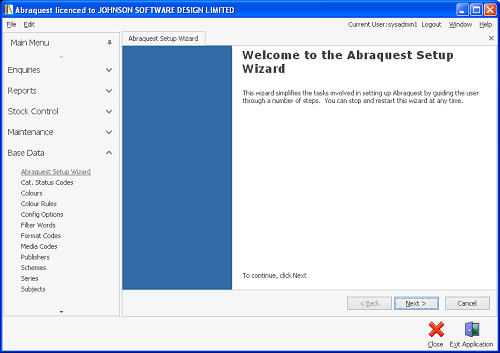 Abraquest Setup wizard page 1