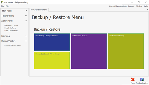 Abraquest Backup/Restore Menu