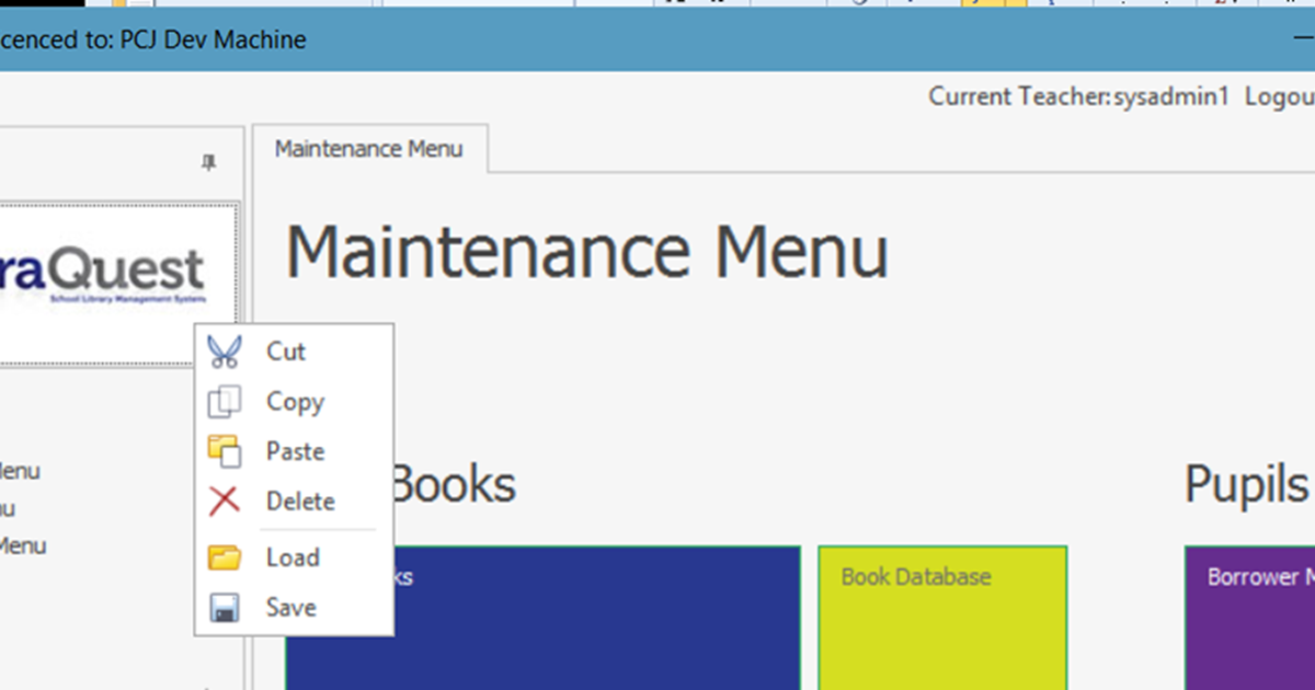 Abraquest menu showing upload options