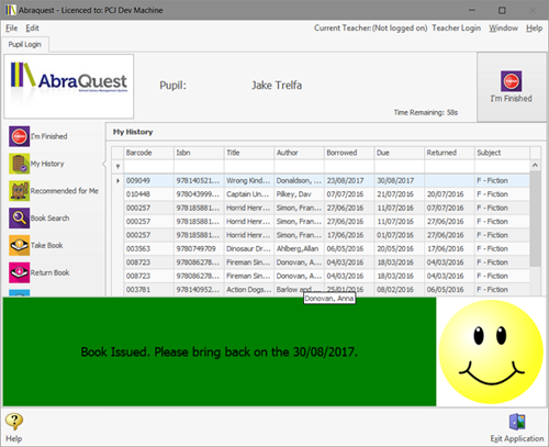 Unattended Issues/Returns Book Issued Message