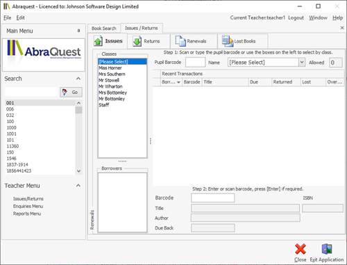 Abraquest Issue/Returns with Pupil Barcodes