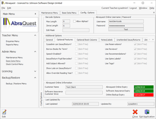Abraquest System Configuration Optional Features