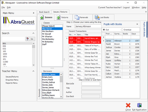 Abraquest Issues/Returns showing expandable tab on right hand side